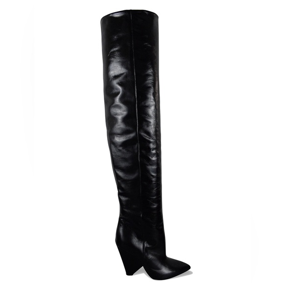 Saint Laurent Niki 105 over-the-knee boots in black shiny leather. 38 - Picture 2 of 16